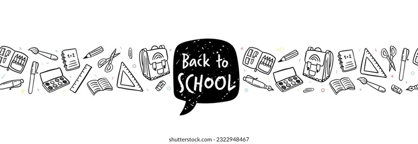 Cute hand drawn back to school seamless pattern, lovely school supplies, great for banners, wallpapers, wrapping - vector design - Shutterstock ID 2322948467