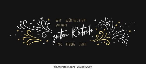 Cute hand drawn New Years banner with fireworks and German type saying "Happy New Year", great for banners, cards, invitations - Shutterstock ID 2238592059