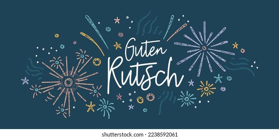 Cute hand drawn New Years banner with fireworks and German type saying "Happy New Year", great for banners, cards, invitations - Shutterstock ID 2238592061