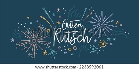Cute hand drawn New Years banner with fireworks and German type saying 