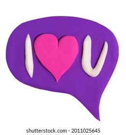 Cute handmade clay plasticine illustration. I love you phrase with a heart shape.