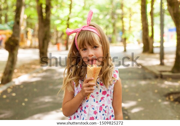 Cute Happy Blonde Little Girl Eating Stock Photo 1509825272 