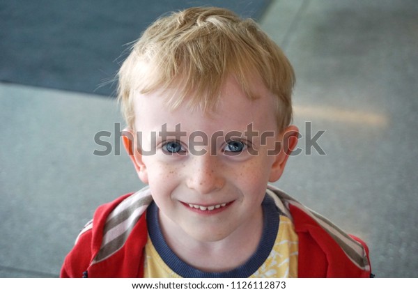 Cute Happy Little Boy Beautiful Blue Stock Photo Edit Now 1126112873