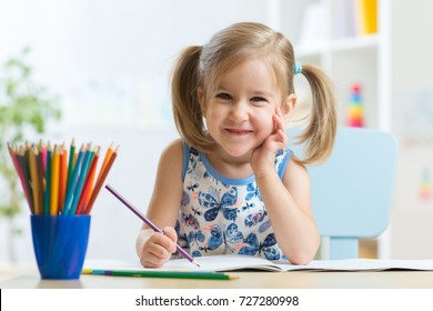 Cute Little Preschooler Child Drawing Home Stock Photo 279747659 ...