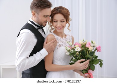 Cute Happy Wedding Couple At Home