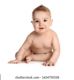 Cute Healthy Little Baby On White Background