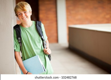 Cute High School Boy Portrait In School