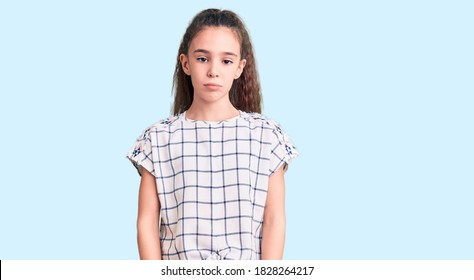 Cute Hispanic Child Girl Wearing Casual Clothes Depressed And Worry For Distress, Crying Angry And Afraid. Sad Expression. 