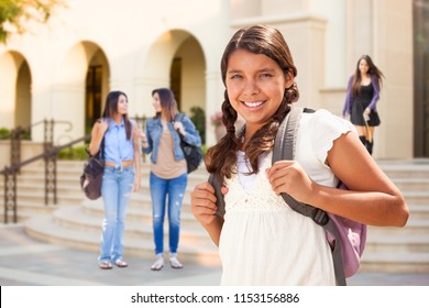 Cute Hispanic Teen Girl Student Walking on School Campus.