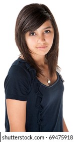 Cute Hispanic Teenage Girl Looking Casual On White Background