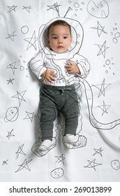 Cute Infant Baby Boy Sketched As An Astronaut 