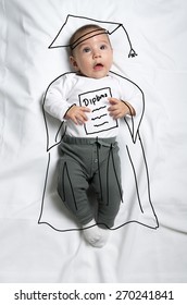 Cute infant baby boy wearing graduation gown and mortarboard sketch