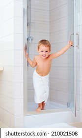 Cute Kid Ready To Wash Himself In Shower