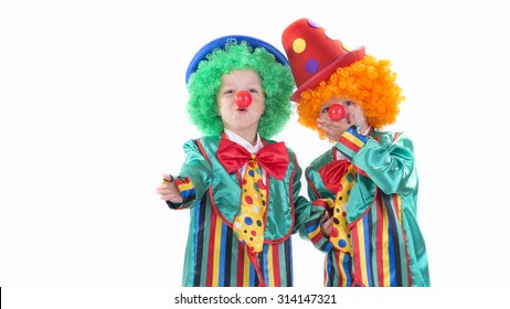 cute kids clowns throwing a kiss