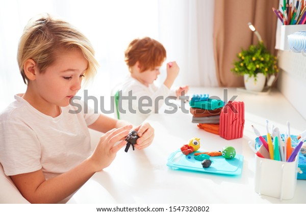 Cute Kids Creating Hand Crafts Modelling Stock Photo 1547320802 ...