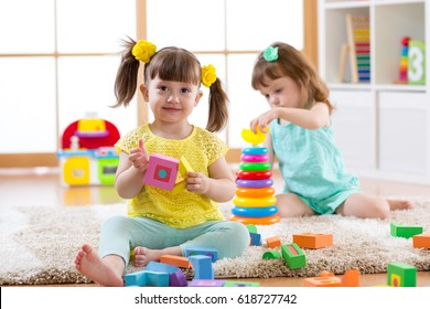 Cute Kids Playing Blocks Together Educational Stock Photo 618727742 ...