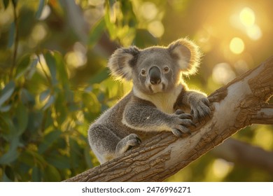 cute koala on tree branch in australia 