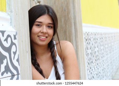 Cute latina girl with copy space