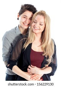 Cute Lesbian Couple 30 Years Old Shot In Studio Isolated On A White Background