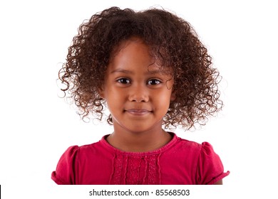 Cute Little African Asian Girl,  Over White Background