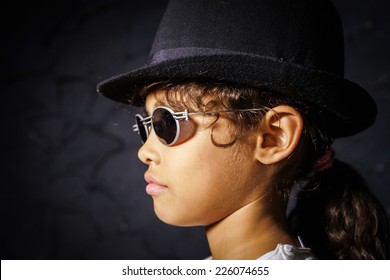 Cute Little African-american Girl With Sunglasses Like Michael Jackson