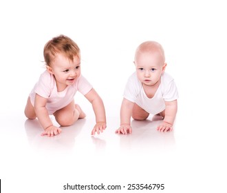 Cute Little Babies Crawling Isolated On Stock Photo 253546795 ...