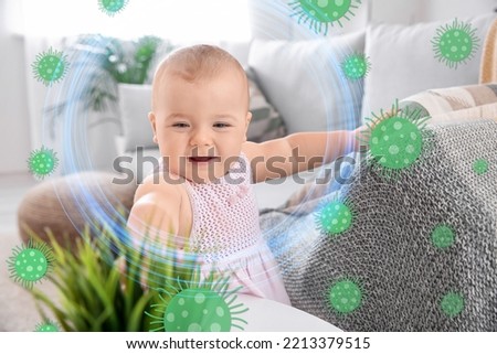 Cute little baby at home. Concept of strong immunity