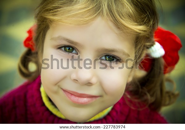Cute Little Beautiful Girl Green Eyes Stock Photo Edit Now 227783974