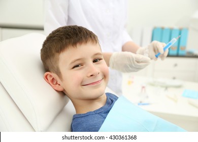 Cute Little Boy In The Dentist Chair, Close Up