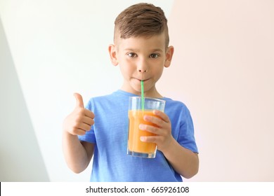 Cute Little Boy Drinking Juice Home Stock Photo (Edit Now) 671132575