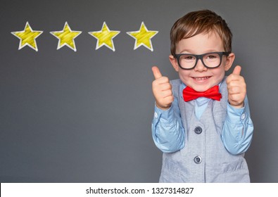 Cute Little Boy Giving Thumbs Up With 4 Stars Approved 