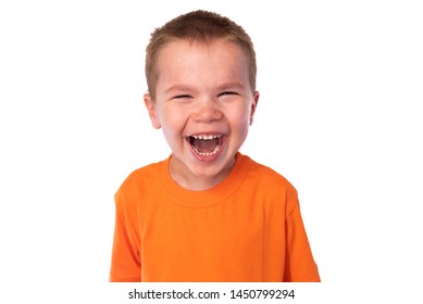 Cute Little Boy Having Fun Laughing, Isolated On White Background