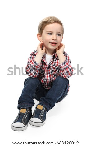 Cute little boy on white background