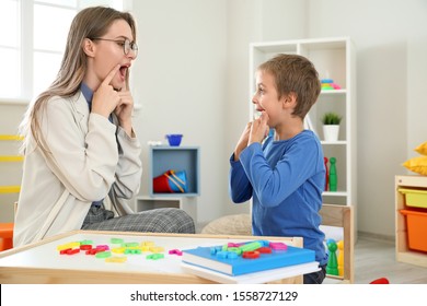 Cute Little Boy At Speech Therapist Office