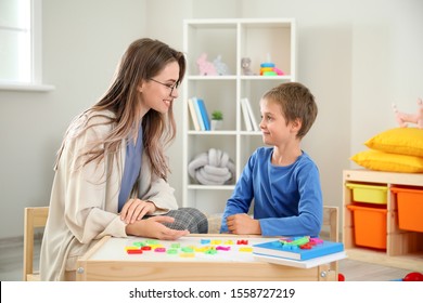 Cute Little Boy At Speech Therapist Office