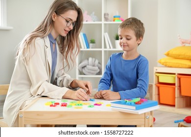 Cute Little Boy At Speech Therapist Office