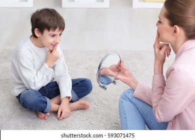 Cute Little Boy At Speech Therapist Office