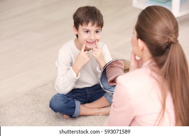 Cute Little Boy At Speech Therapist Office