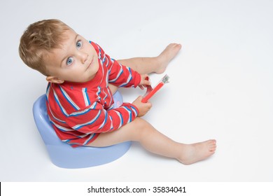 Cute, Little Boy While Potty Training