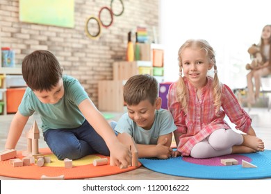 Cute Little Children Playing Wooden Blocks Stock Photo 1120016222 ...