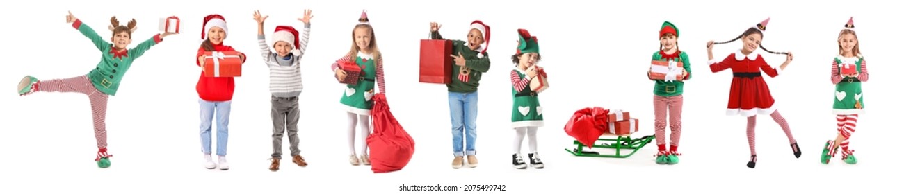 Cute little children wearing Christmas costumes on white background - Powered by Shutterstock