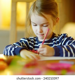 Cute Little Girl Drawing Pencils Preschool Stock Photo (Edit Now) 240210397