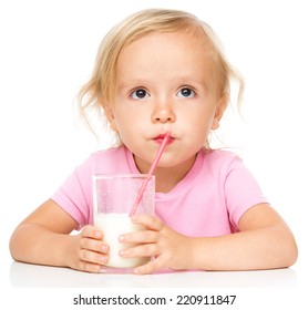 Little Girl Drinking Milk Isolated On Stock Photo (Edit Now) 107252441