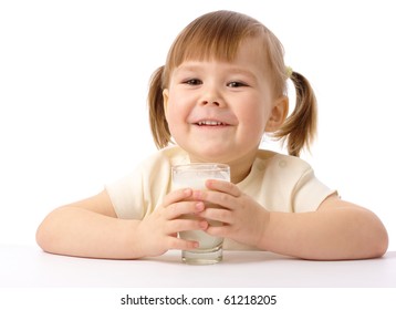 Cute Little Girl Drinks Milk Isolated Stock Photo 61218205 | Shutterstock