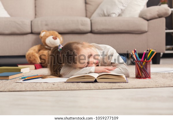 Cute Little Girl Fell Asleep Child Stock Photo Edit Now 1059277109