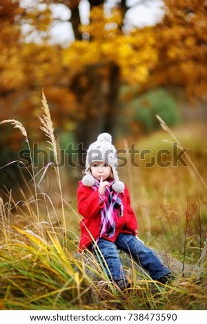 Similar – Herbstportrait eines lächelnden Kindmädchens mit Blumenstrauß aus Blättern