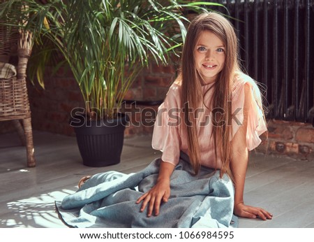 Similar – Image, Stock Photo happy kid girl relaxing in new house.