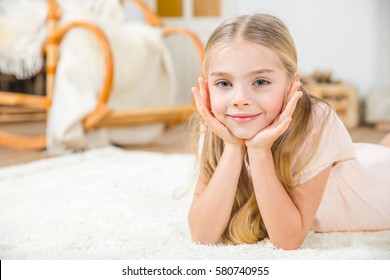 Cute Little Girl Lying On White Stock Photo 580740955 | Shutterstock