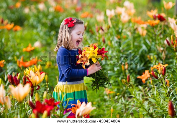 Cute Little Girl Picking Lily Flowers Stock Photo 450454804 | Shutterstock