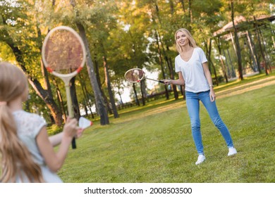 Cute Little Girl Playing Badminton Having Stock Photo 2008503500 ...